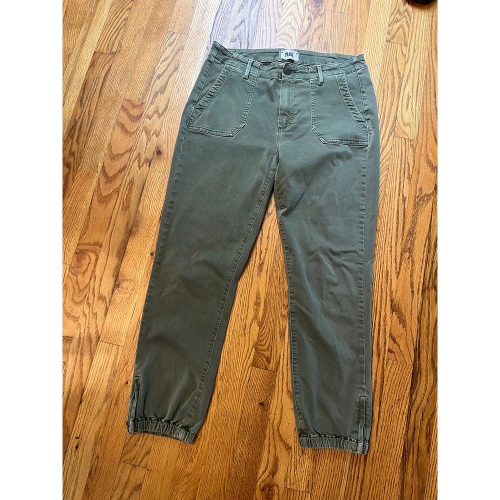 PAIGE Mayslie Jogger Pants Olive Green Utility Ankle Zip Stretch Size 30 B3